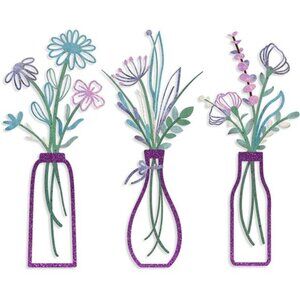 3 Pieces Metal Flowers Wall Arts-Rustic Farmhouse Decor Purple Minimalist Flower